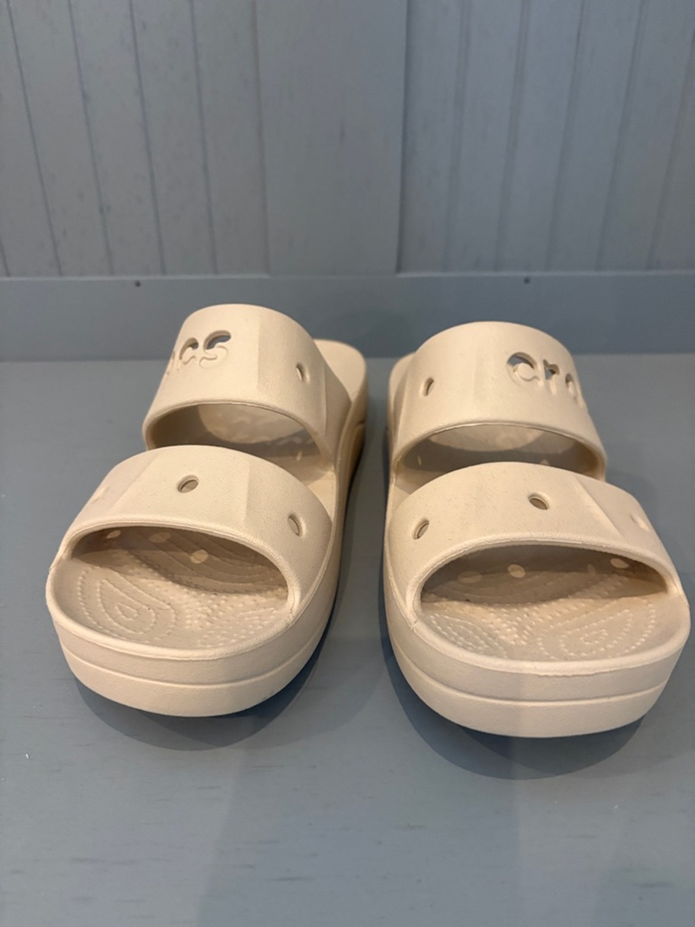 CROCS Cream Double-Strap Platform Slide